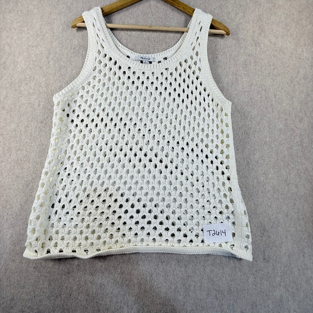 Madewell White Open Knit Crochet Sweater Tank Top Medium Sleeveless Scoop Neck